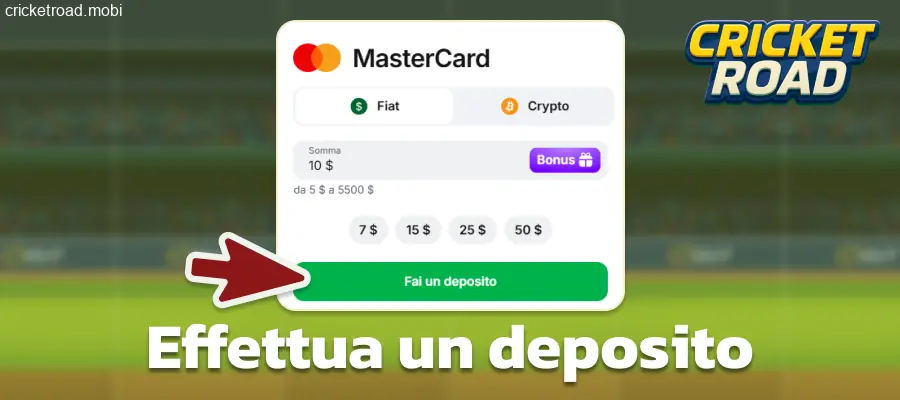 Effettua un deposito in Cricket Road
