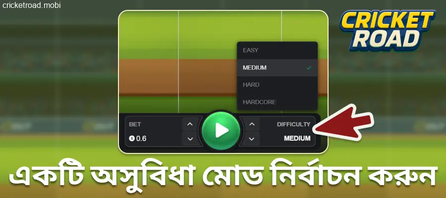Cricket Road-এ কাঠিন্যের স্তর নির্বাচন করুন