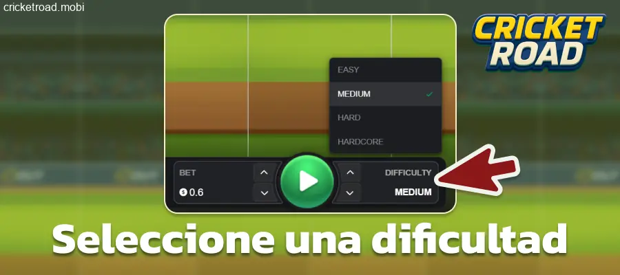 Seleccionar un nivel de dificultad en Cricket Road