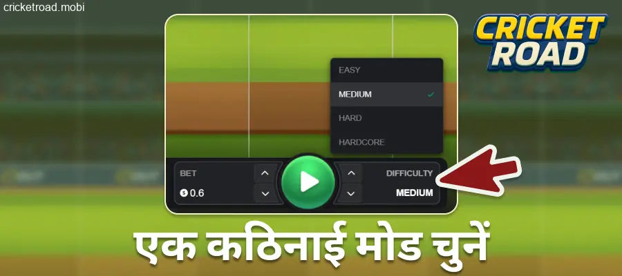 Cricket Road में कठिनाई का स्तर चुनें