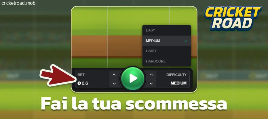 Seleziona l'importo della scommessa in Cricket Road