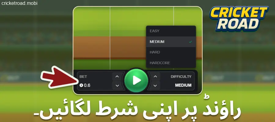 Cricket Road میں شرط کی رقم منتخب کریں