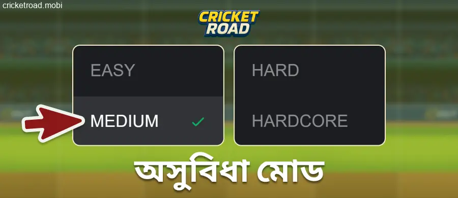 Cricket Road-এ কাঠিন্যের স্তর নির্বাচন করুন