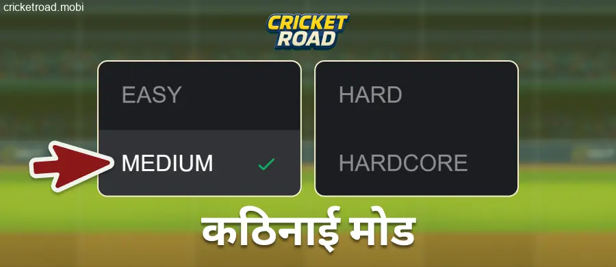 Cricket Road में कठिनाई का स्तर चुनें