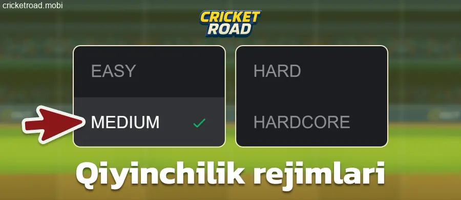 Cricket Road o‘yinida qiyinchilik darajasini tanlash