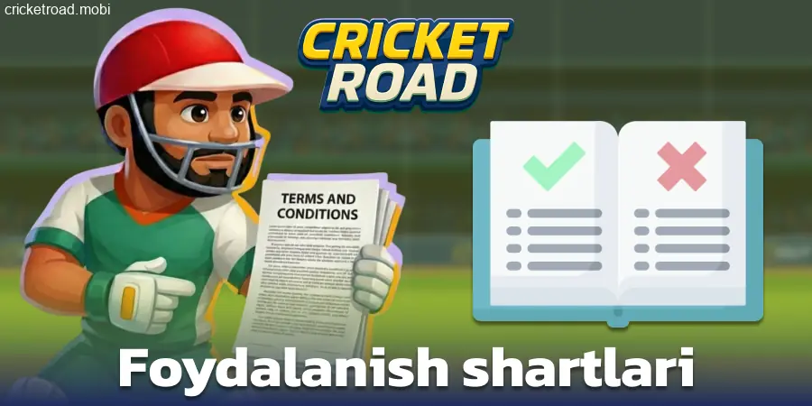 Cricket Road veb-sayti qoidalari